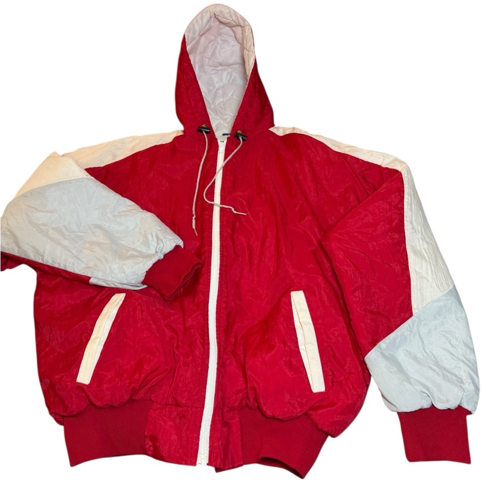 Rennac Classic Nylon Bomber Jacket Coat Mens L VTG 80s‎ 90s Y2K Puffy Swishy Red